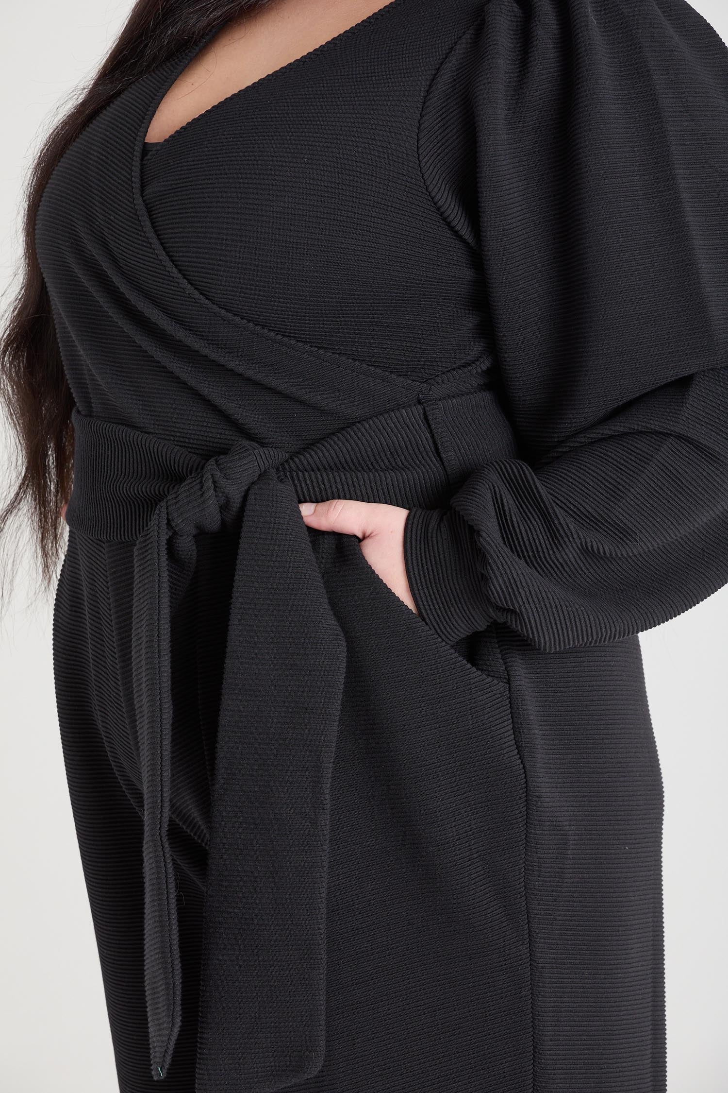 Ottoman Long Sleeve Wrap Jumpsuit - Black