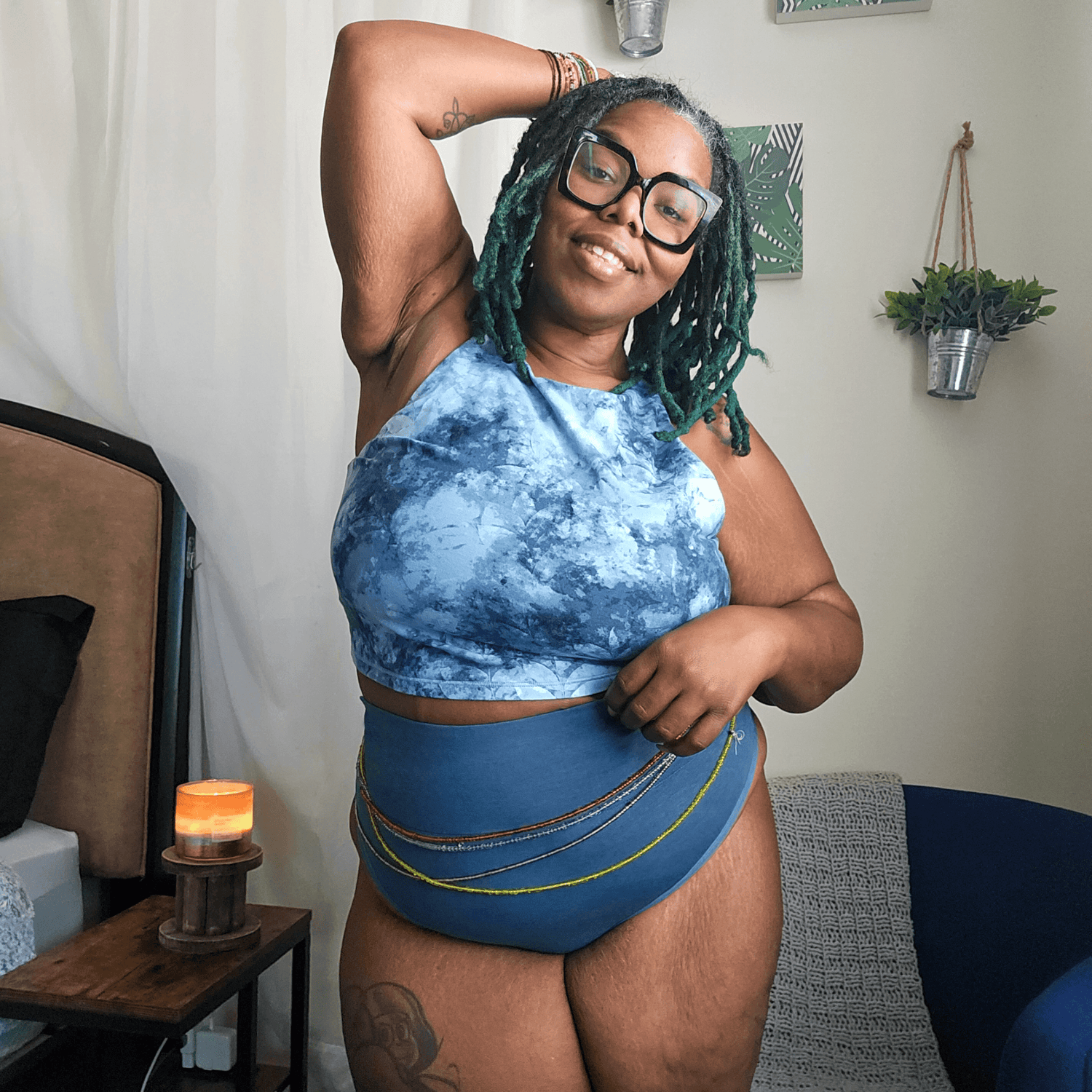 Organic Cotton Cheeky High Leg Panties - Denim