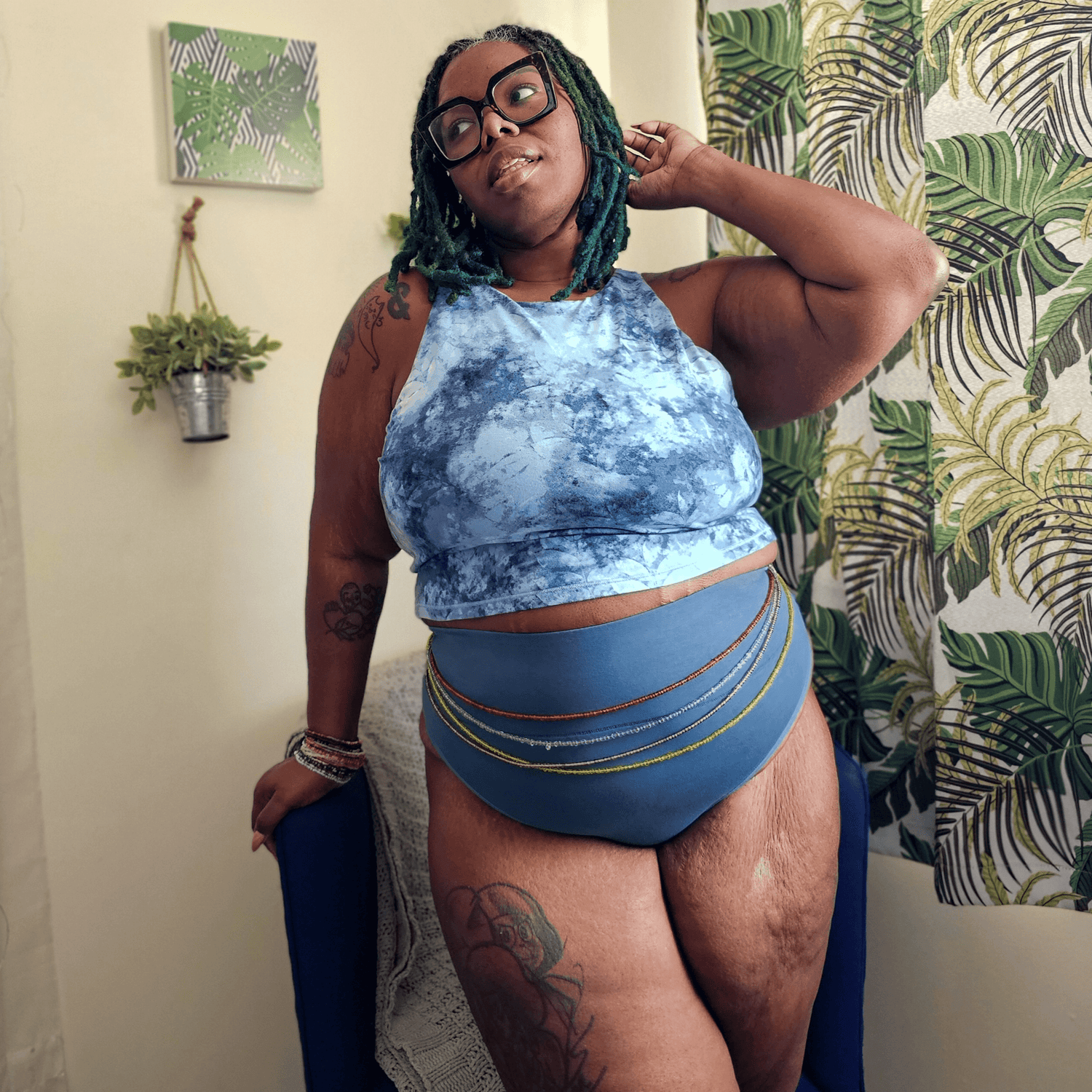 Organic Cotton Cheeky High Leg Panties - Denim