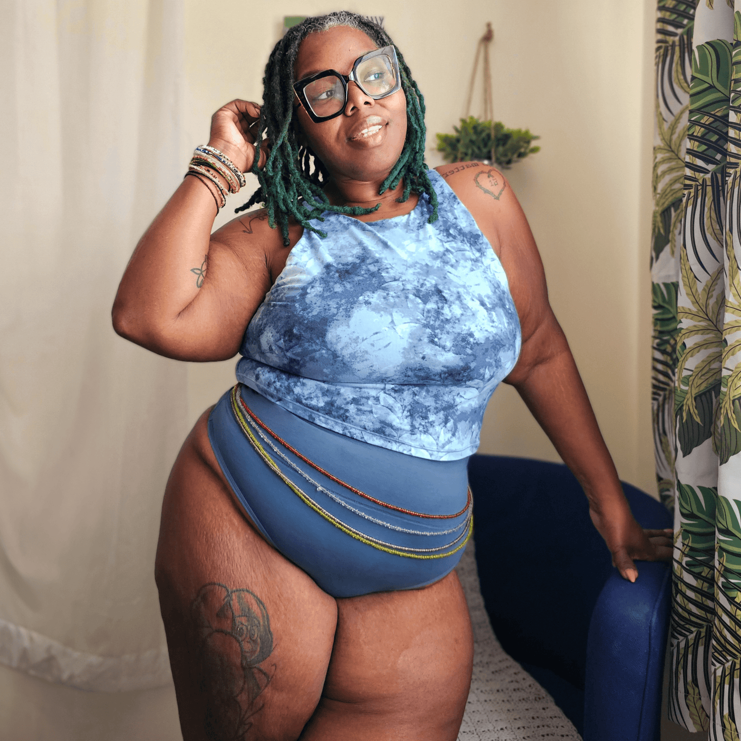 Organic Cotton Cheeky High Leg Panties - Denim