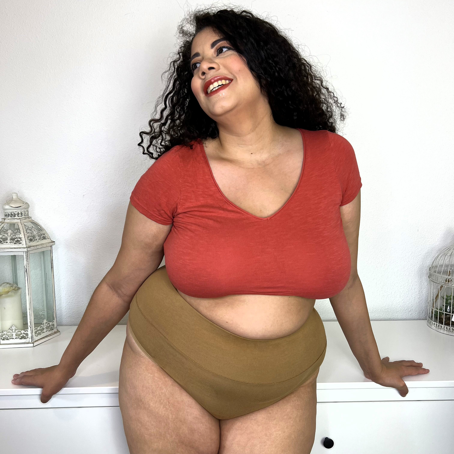 Organic Cotton Cheeky High Leg Panties - Caramel