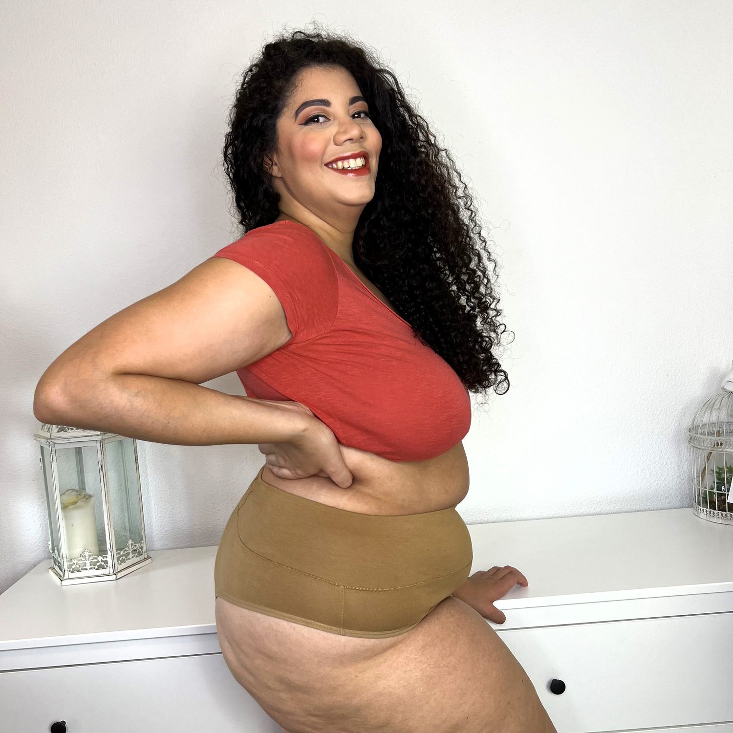 Organic Cotton Cheeky High Leg Panties - Caramel