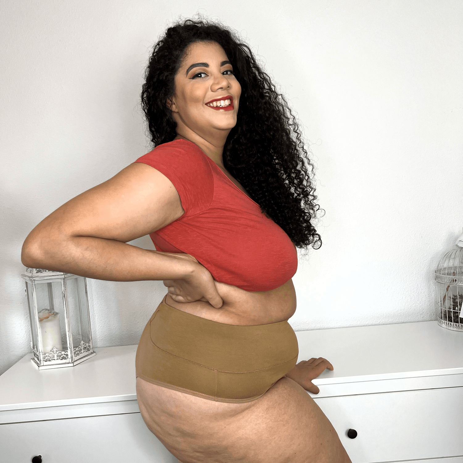 Organic Cotton Cheeky High Leg Panties - Caramel