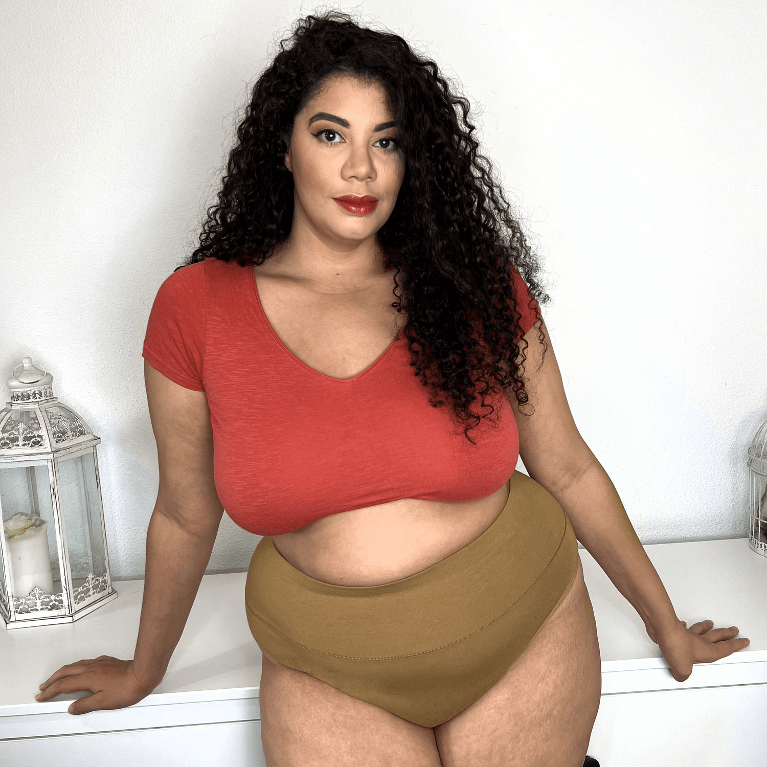 Organic Cotton Cheeky High Leg Panties - Caramel