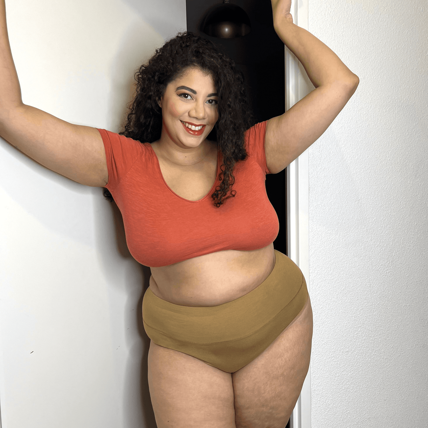 Organic Cotton Cheeky High Leg Panties - Caramel