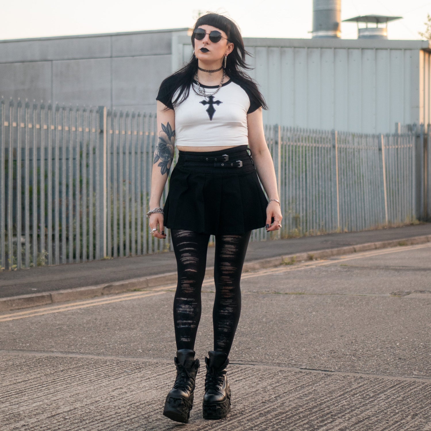 Mixed Denier Tights - Torn - Black