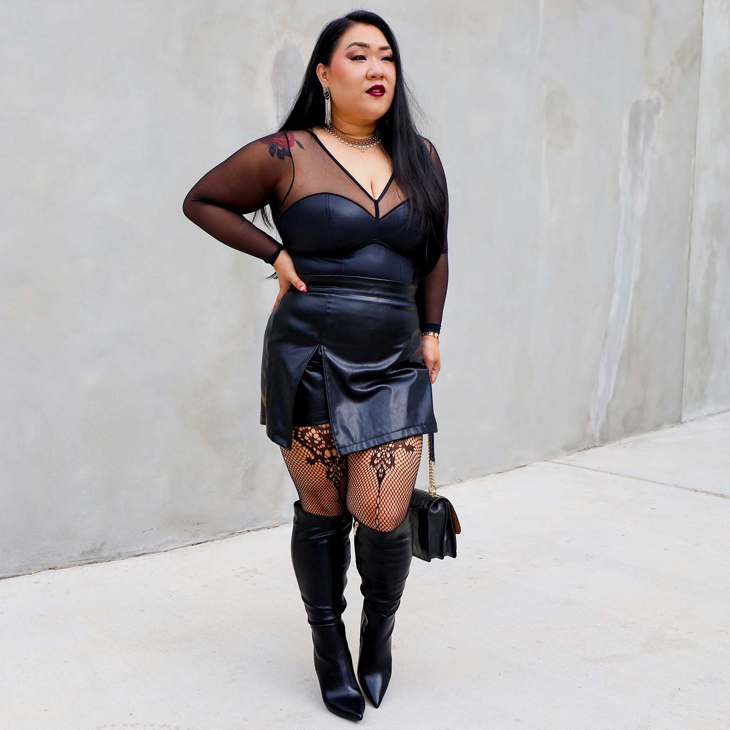 Siren Faux Leather Bodysuit - Black