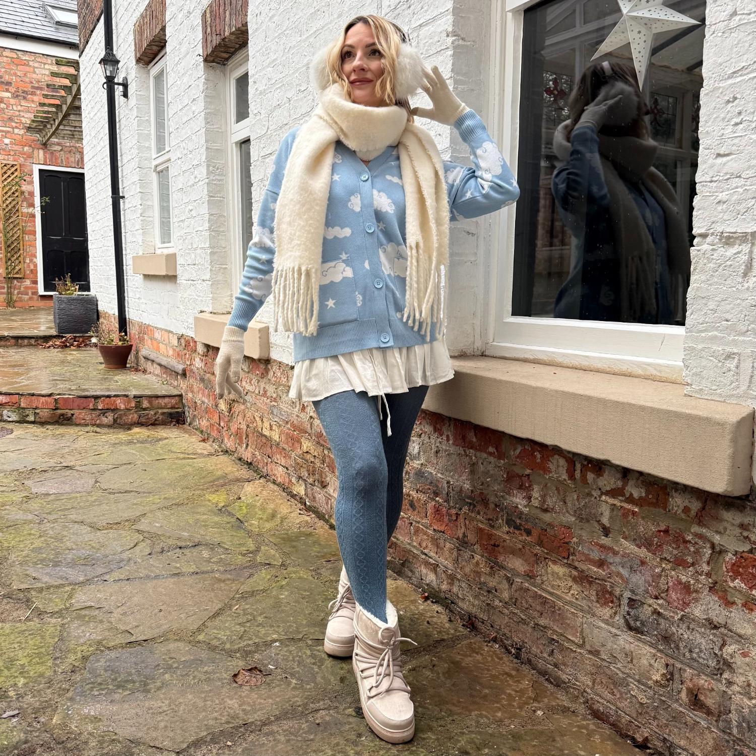 Grannies Cable Knit Wool Tights V2 - Denim