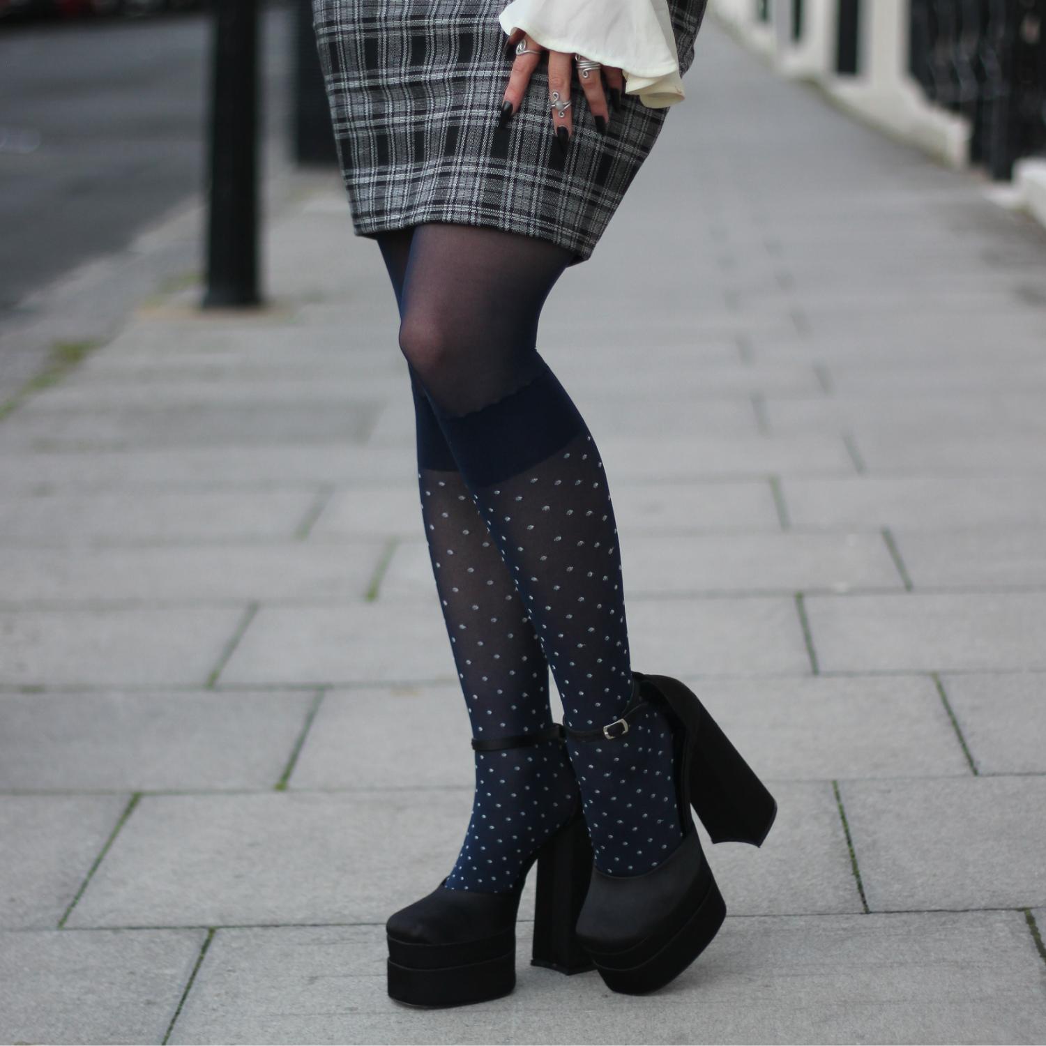 Seoul Chic Faux Sock Tights - Navy