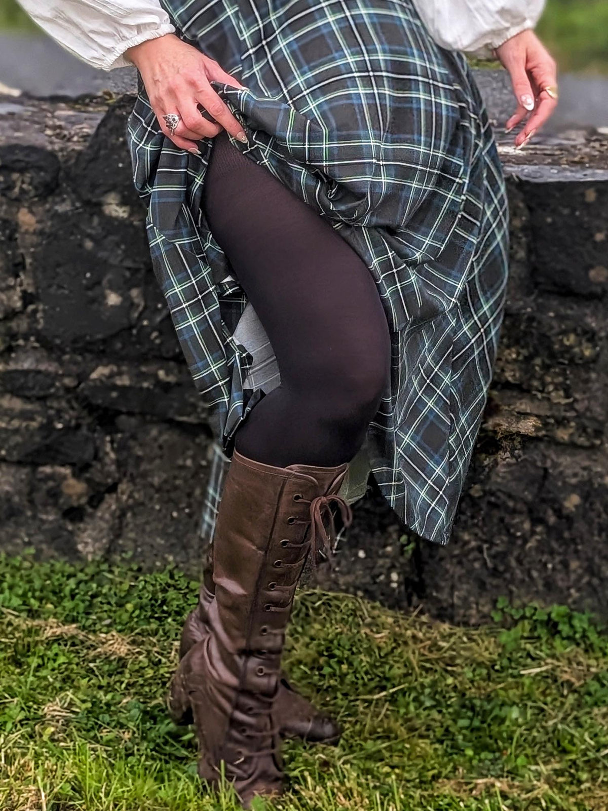 Islay Jersey Maxi A-Line Skirt - Green Plaid