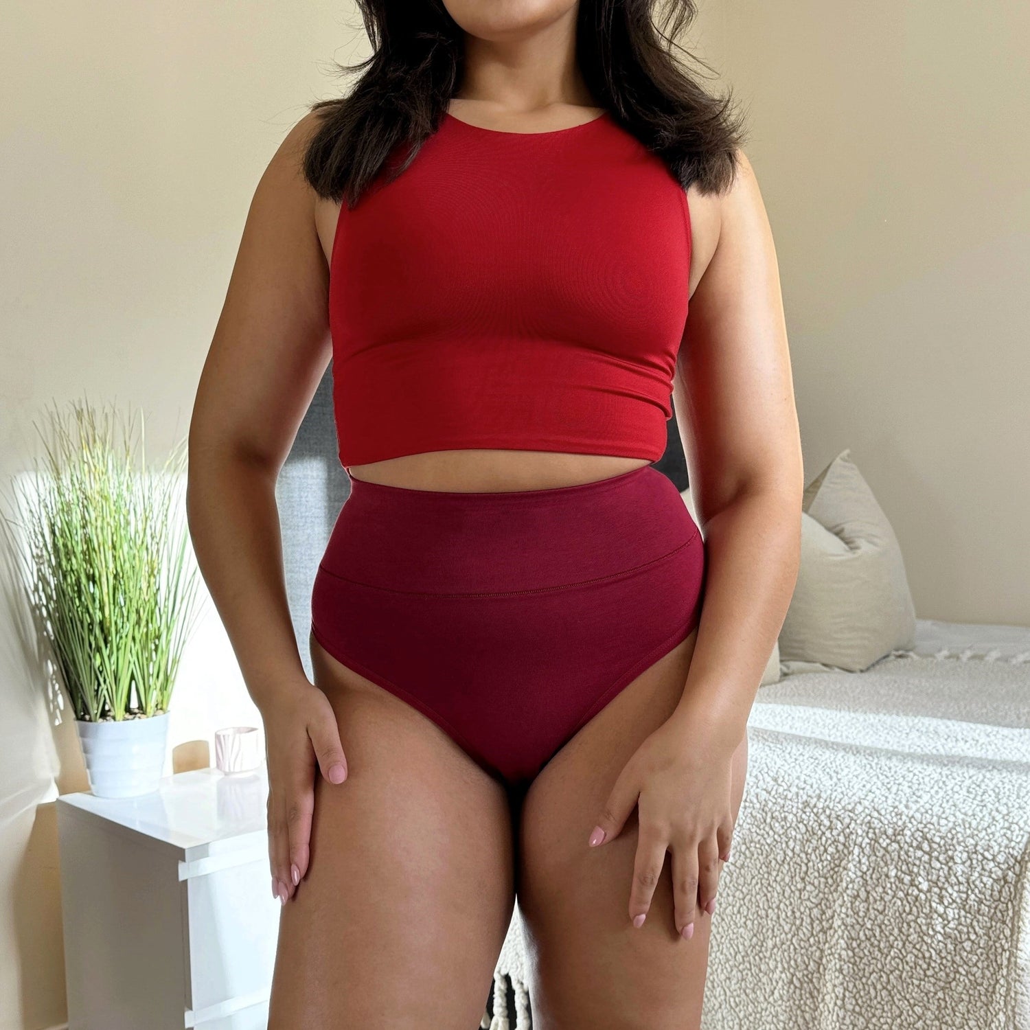 Organic Cotton Cheeky High Leg Panties - Blood Red