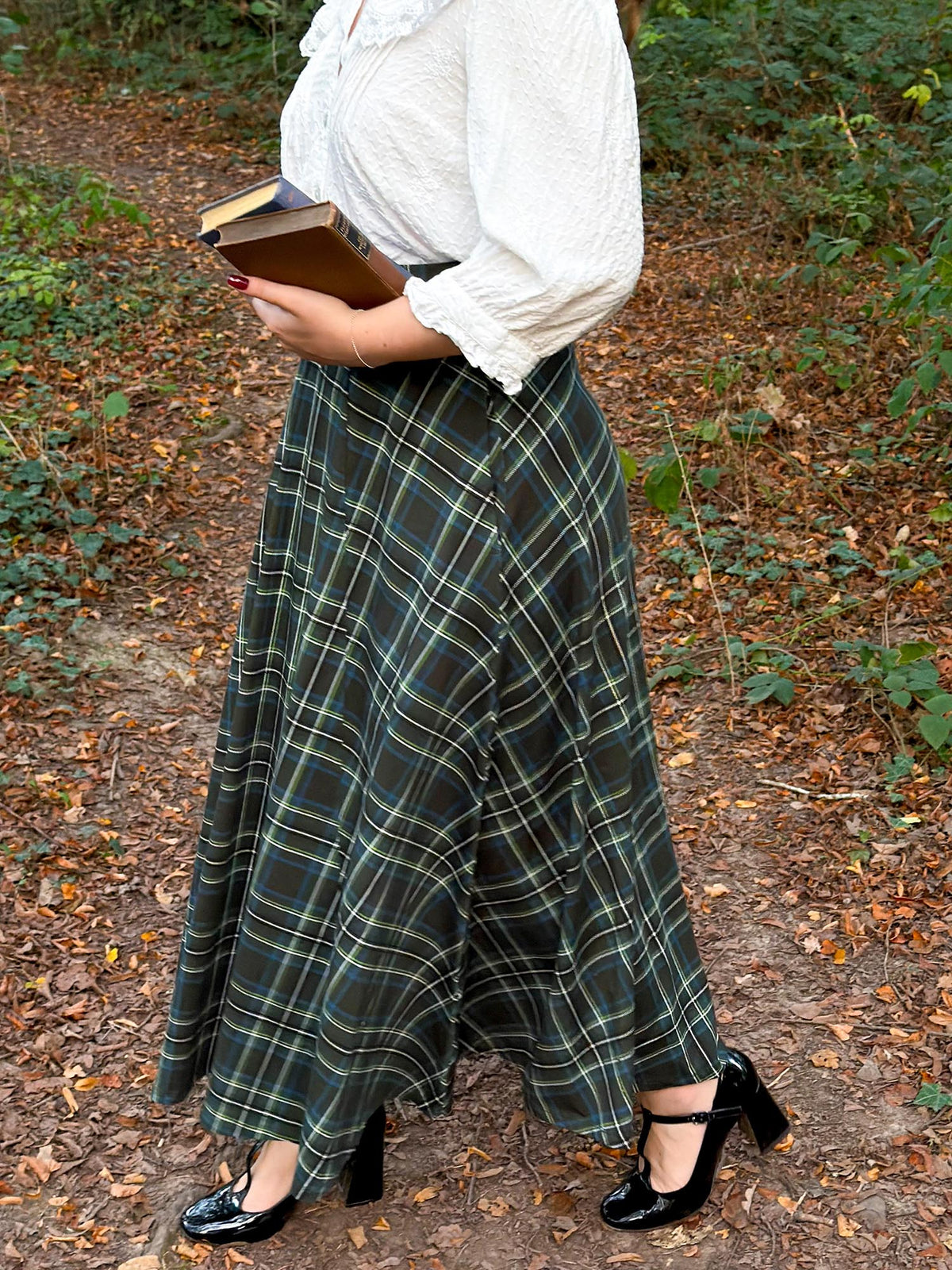 Islay Jersey Maxi A-Line Skirt - Green Plaid
