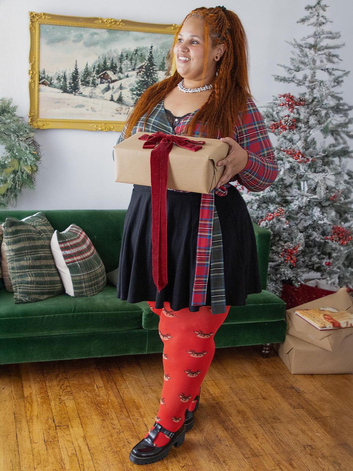 Deer Santa Tights - Lobster