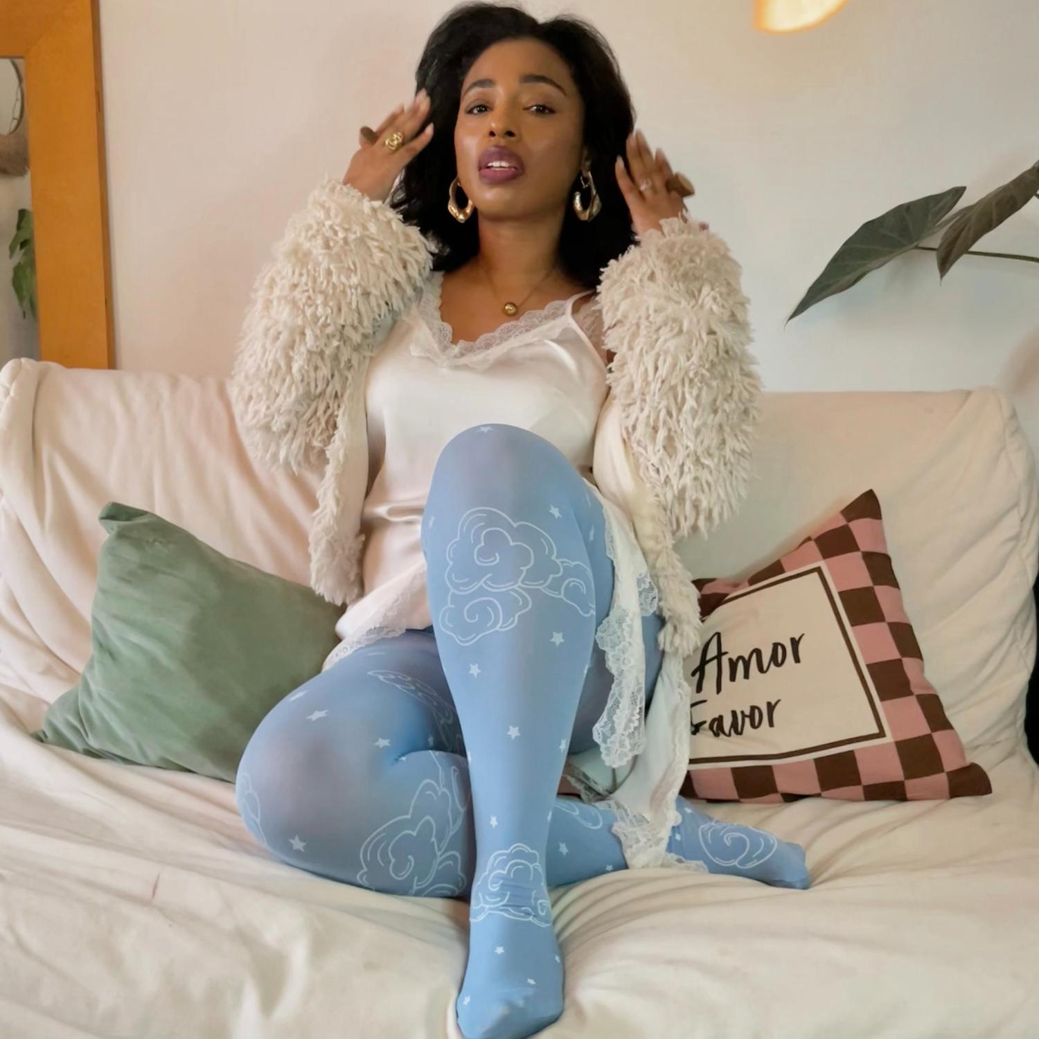 80 Denier Opaque Tights - Woodcut Clouds