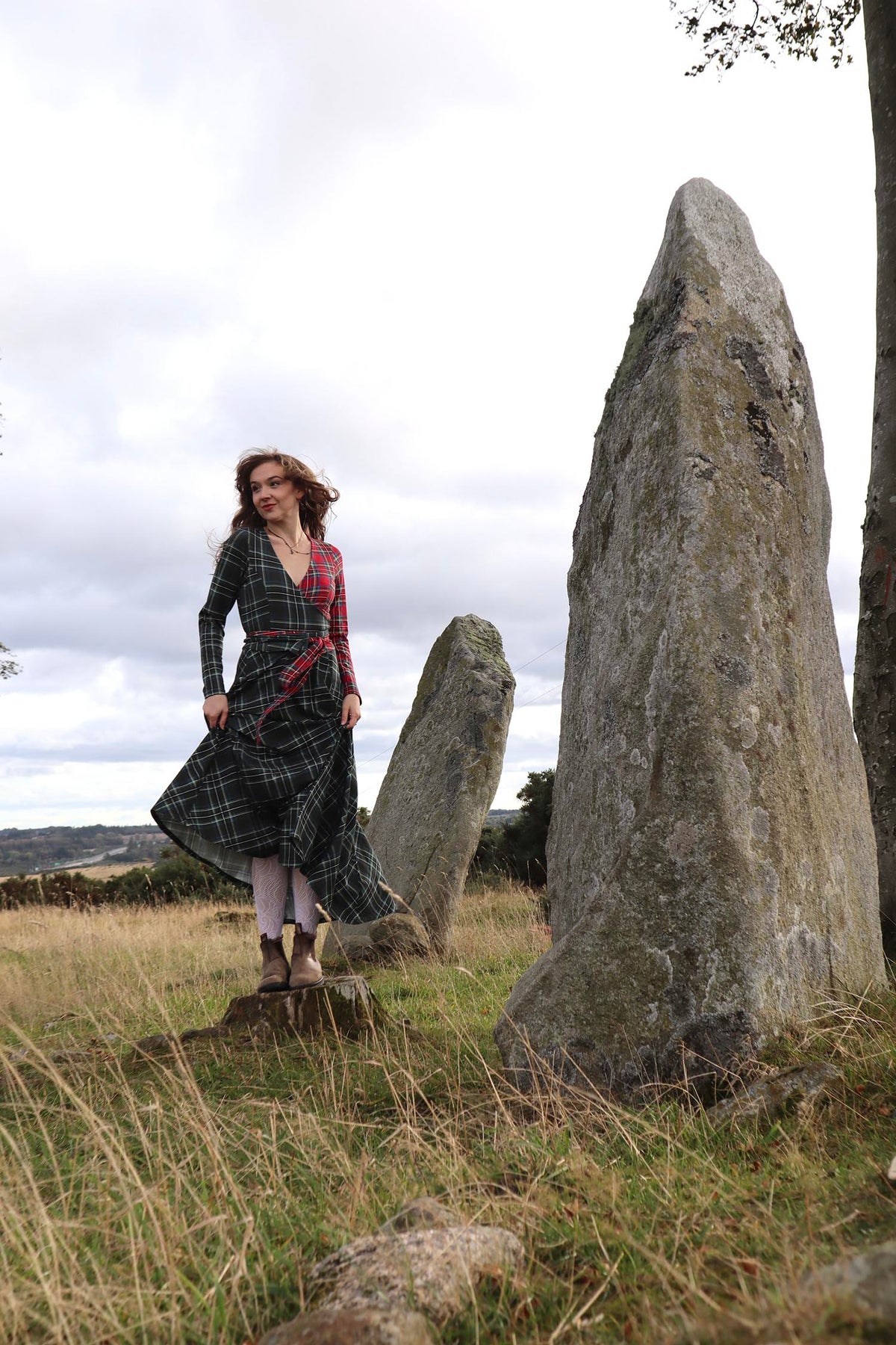 Islay Jersey Maxi A-Line Skirt - Green Plaid
