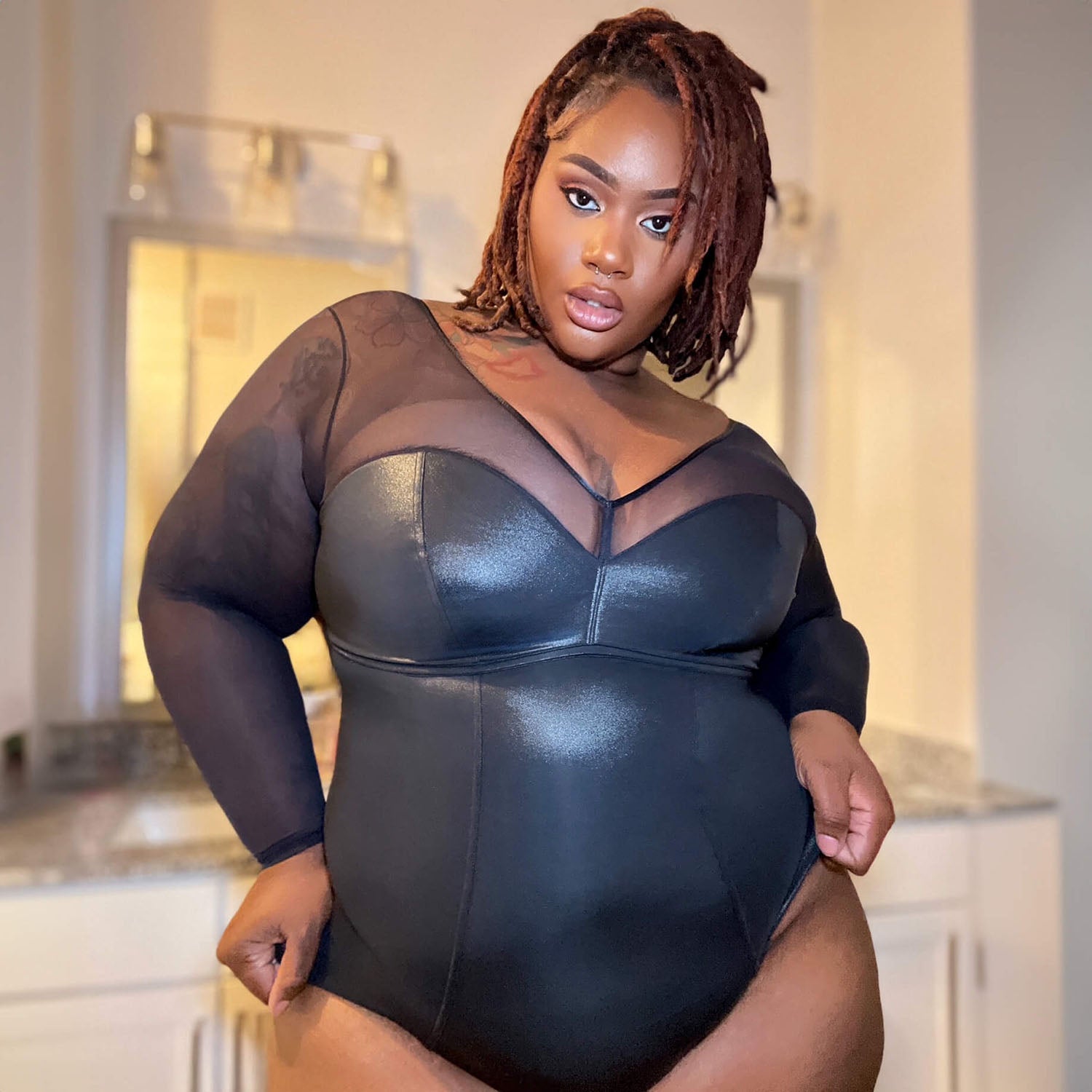 Siren Faux Leather Bodysuit - Black