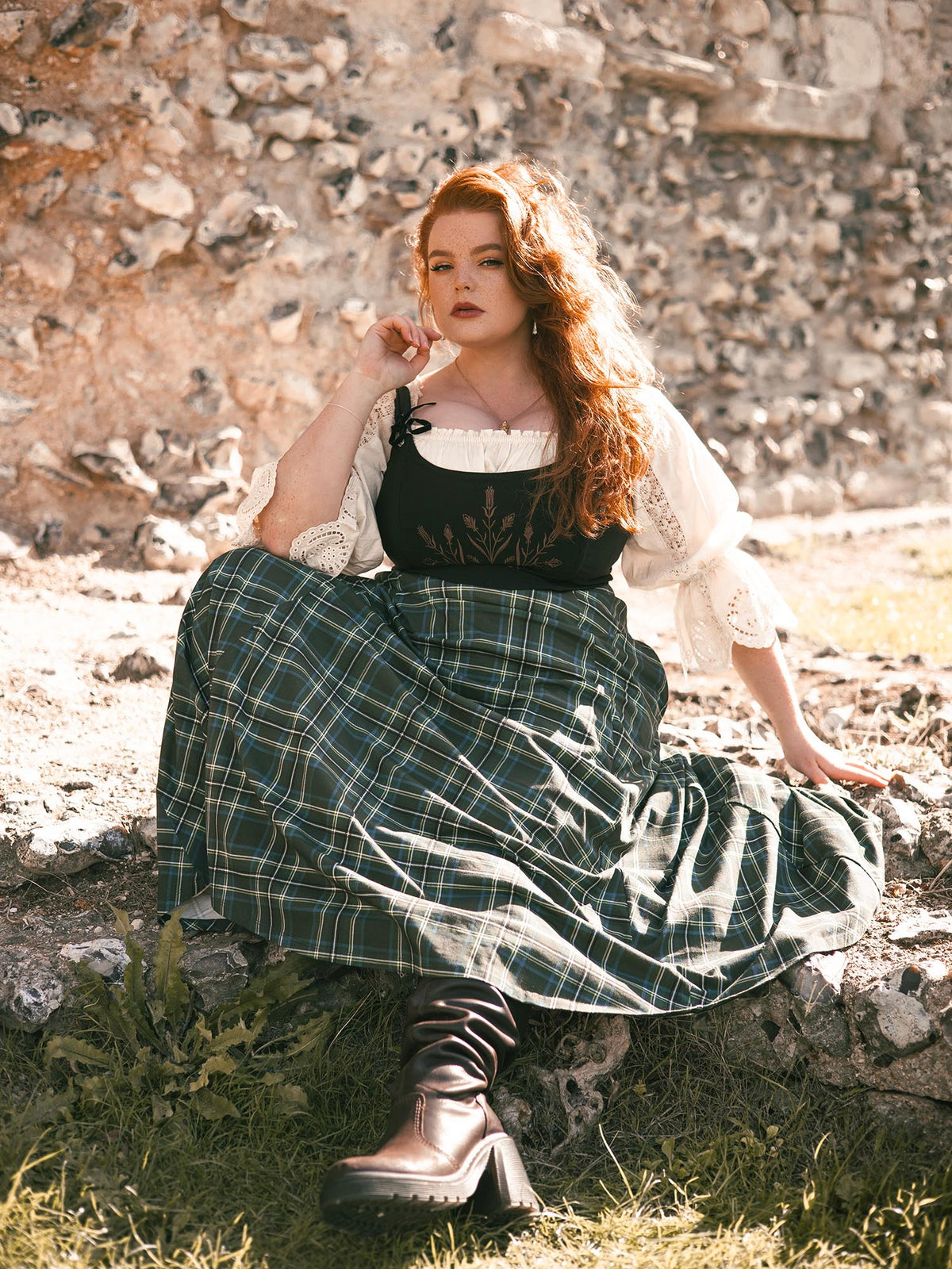 Islay Jersey Maxi A-Line Skirt - Green Plaid