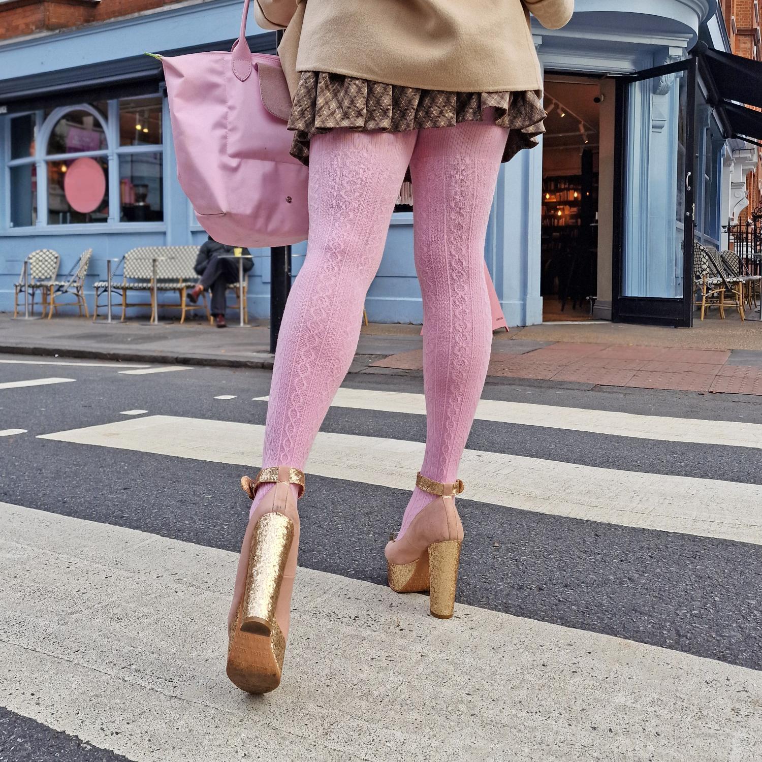 Grannies Cable Knit Wool Tights V2 - Piglet