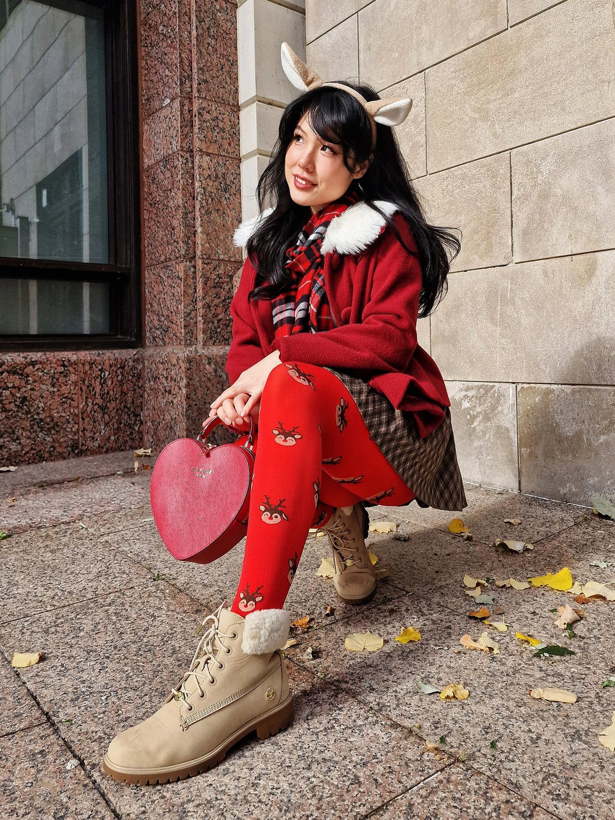 Deer Santa Tights - Lobster