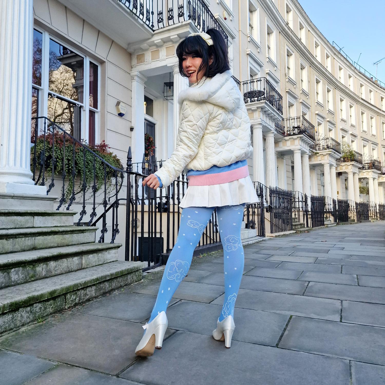 80 Denier Opaque Tights - Woodcut Clouds