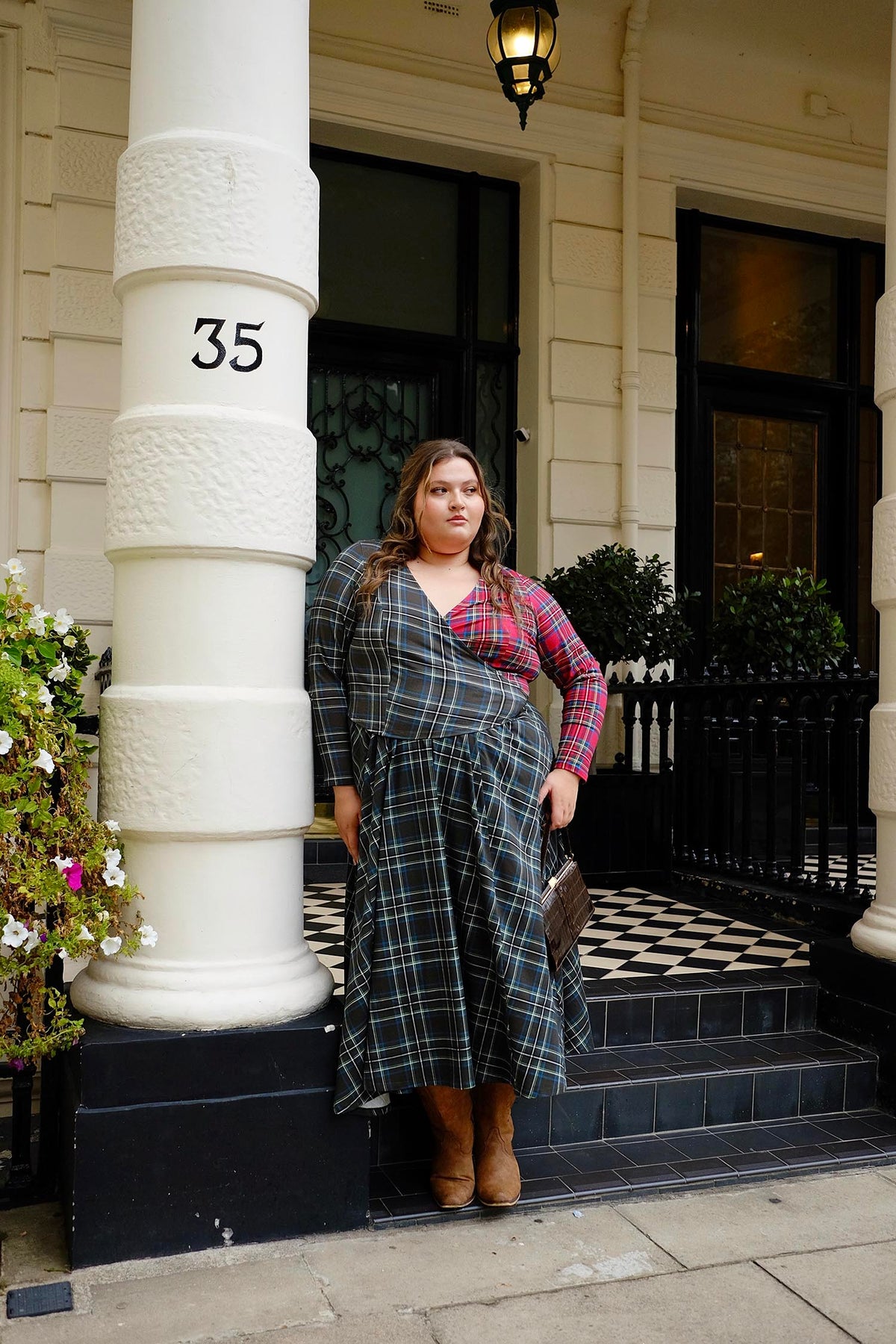 Islay Jersey Maxi A-Line Skirt - Green Plaid