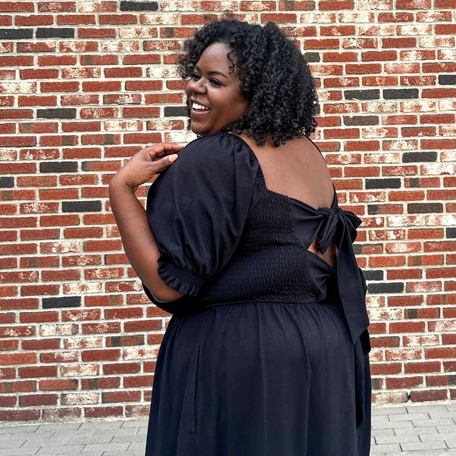 Shirred Midi Dress in Black - Snag