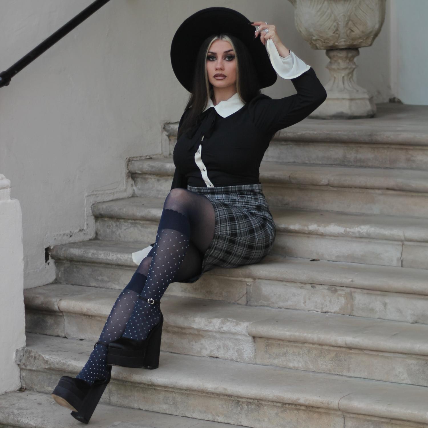 Seoul Chic Faux Sock Tights - Navy