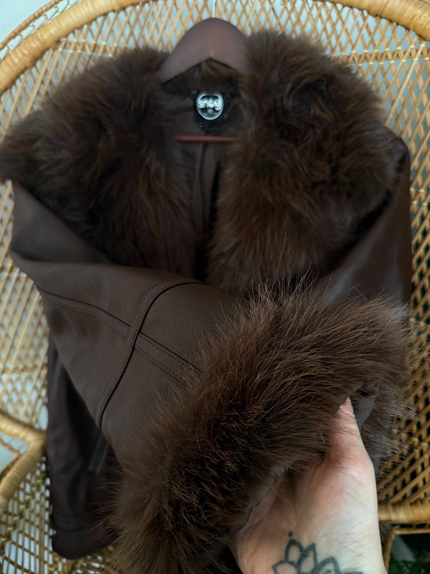 Brown Faux Fur Aviator Longline Jacket - Ethical & Inclusive Snag