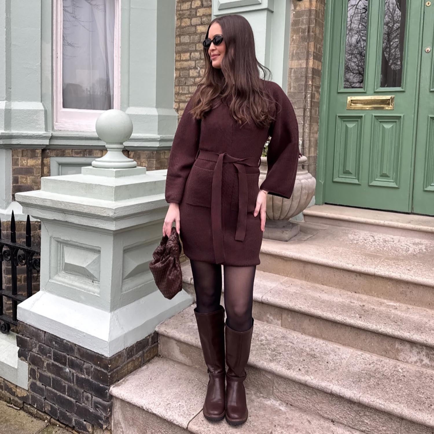 Mini Knitted Cocoon Dress - Hot Chocolate - Tights & Clothes In