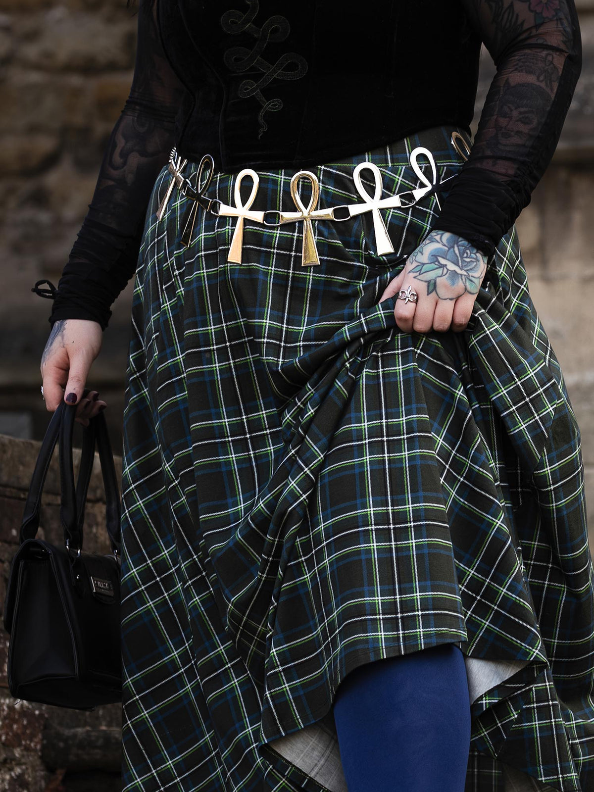 Islay Jersey Maxi A-Line Skirt - Green Plaid