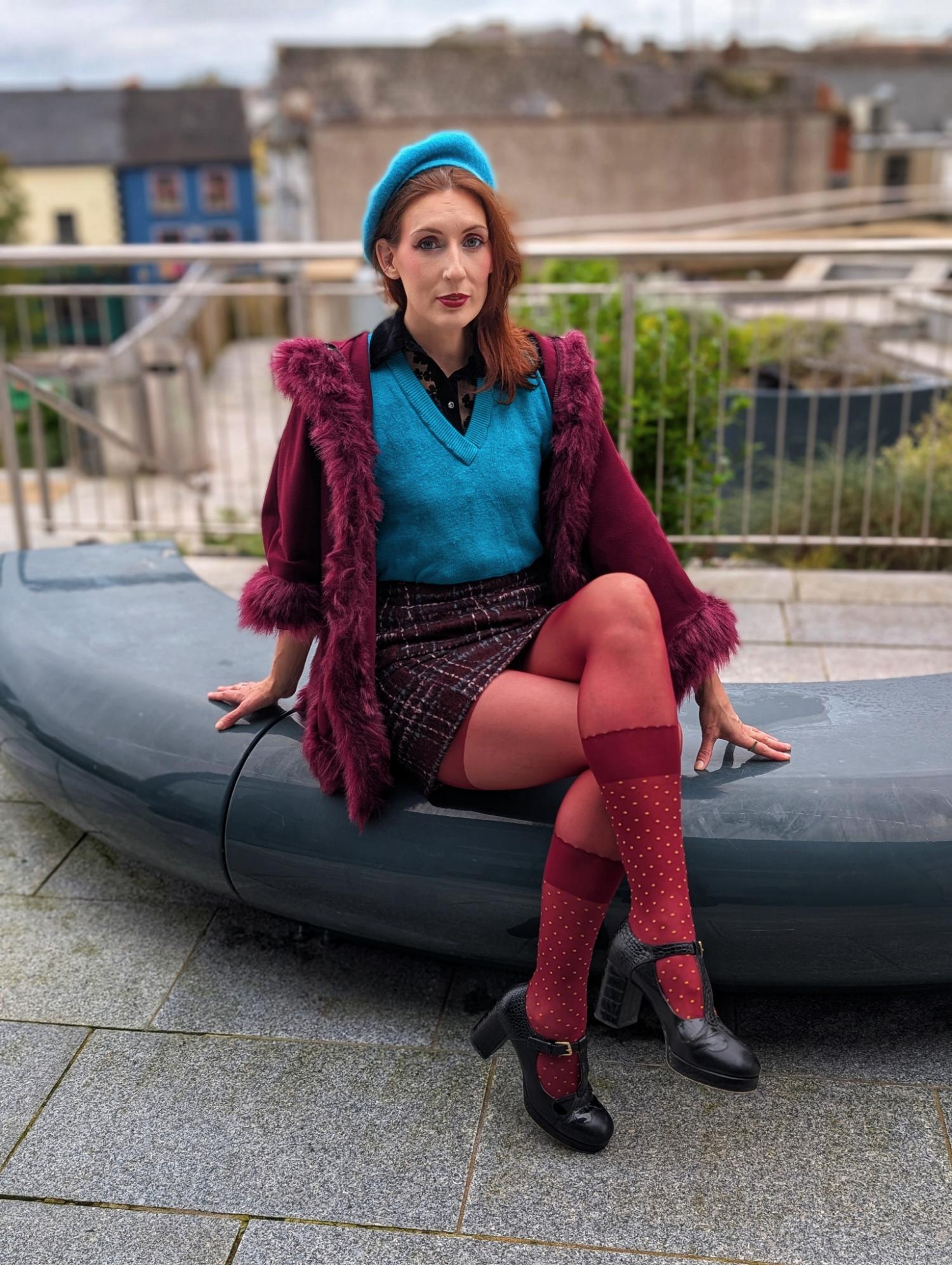 Seoul Chic Faux Sock Tights - Burgundy