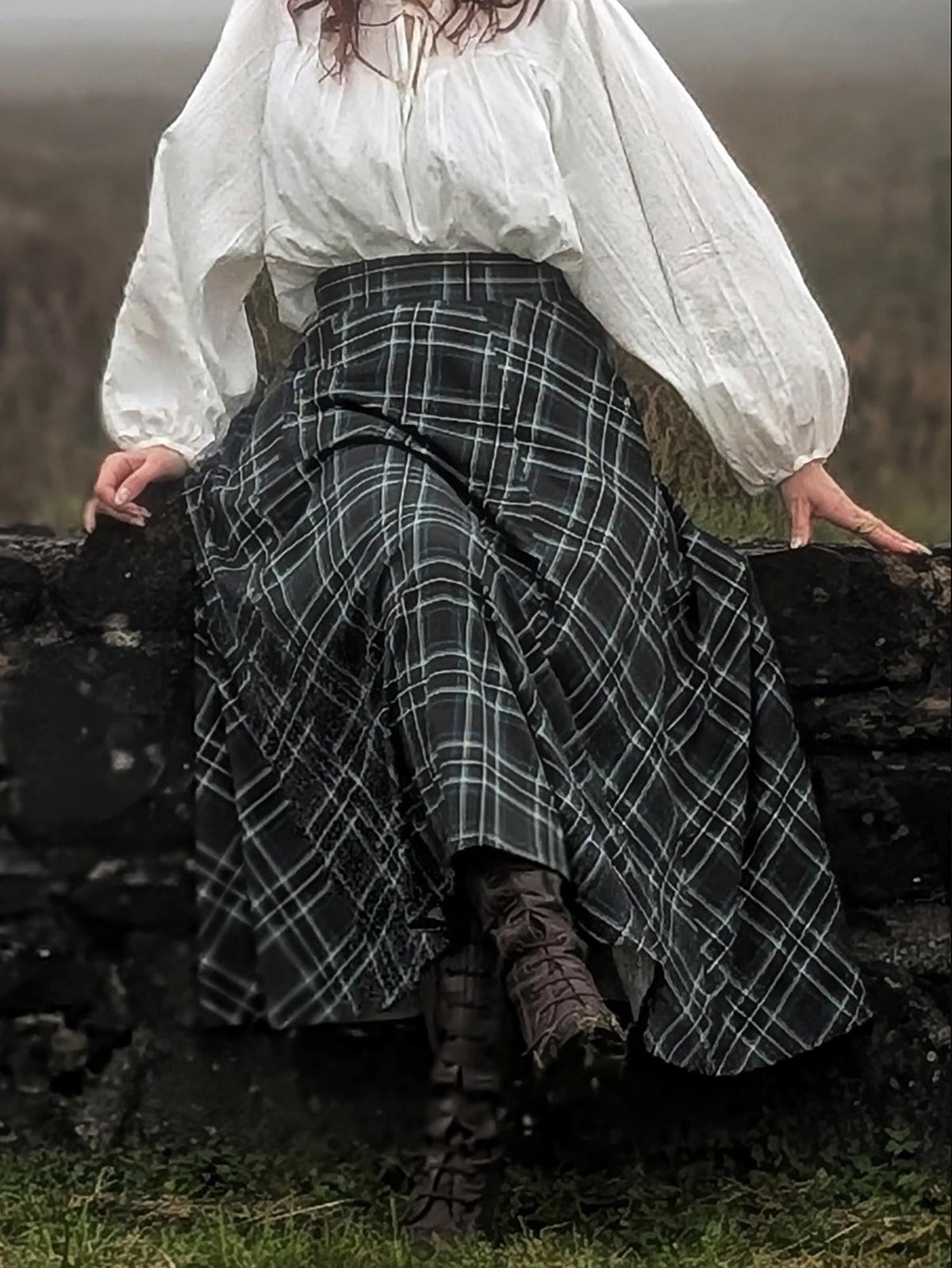 Islay Jersey Maxi A-Line Skirt - Green Plaid