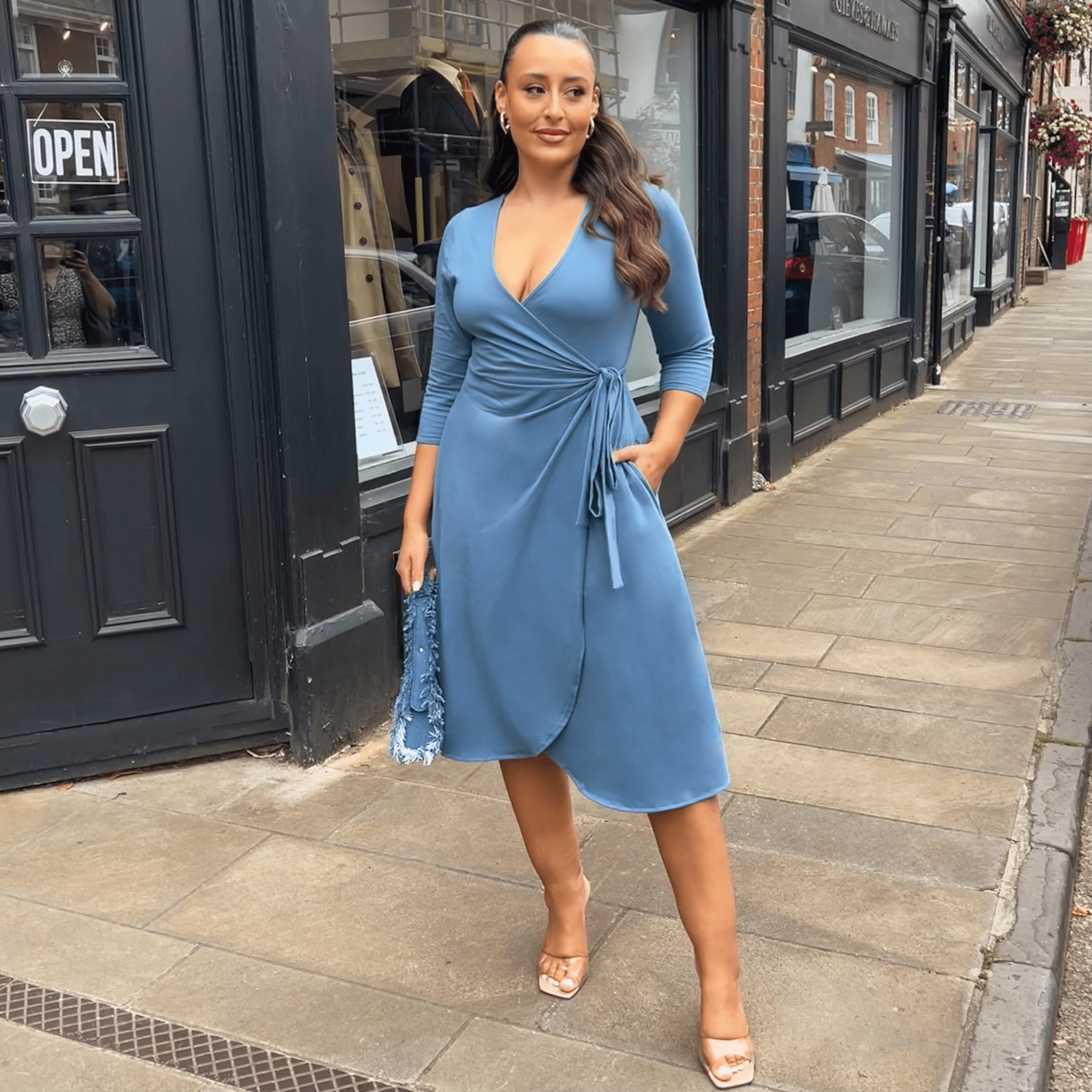 Blue wrap top around dress