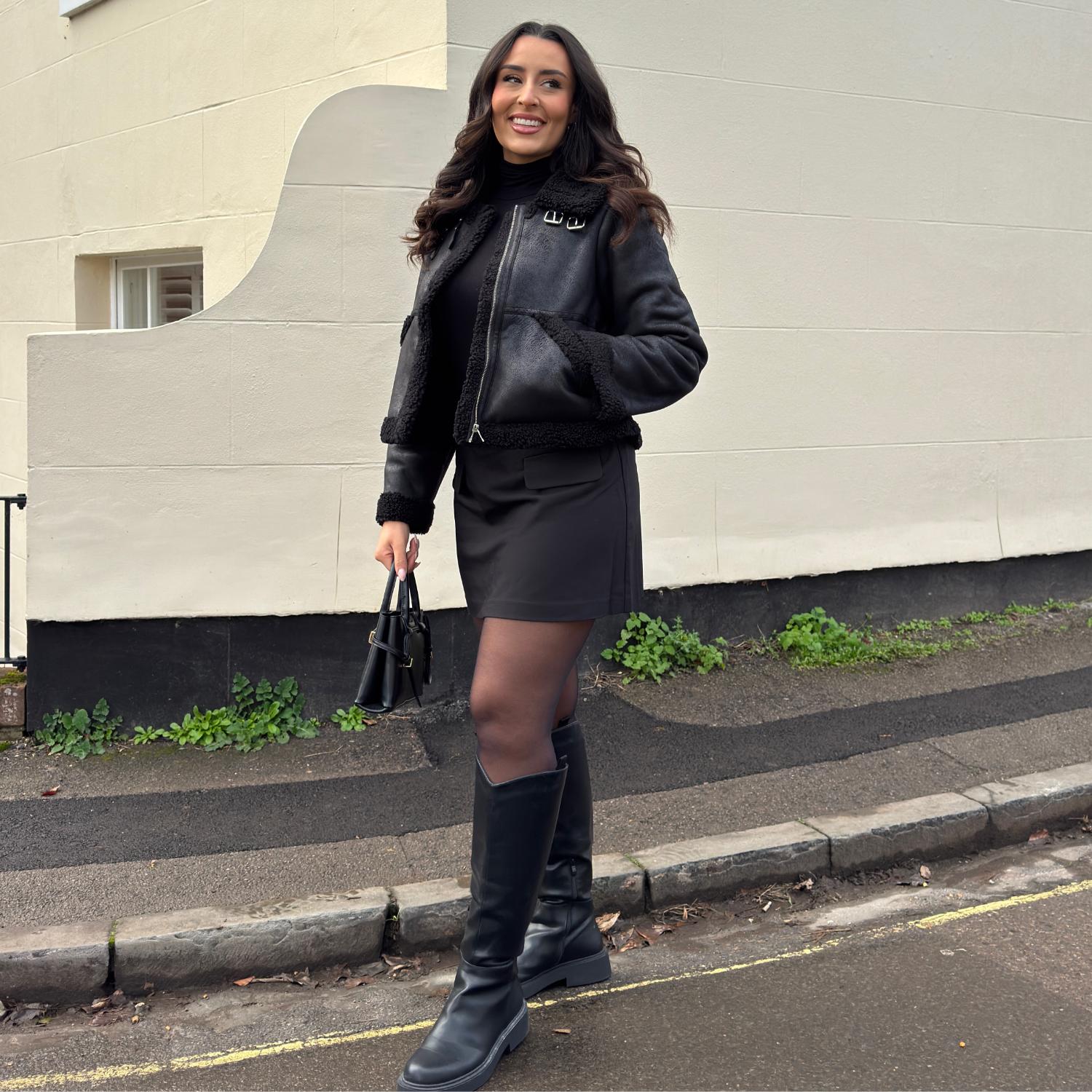 Black Borg Aviator Jacket - Snuggly & Stylish Vegan Suede – Snag