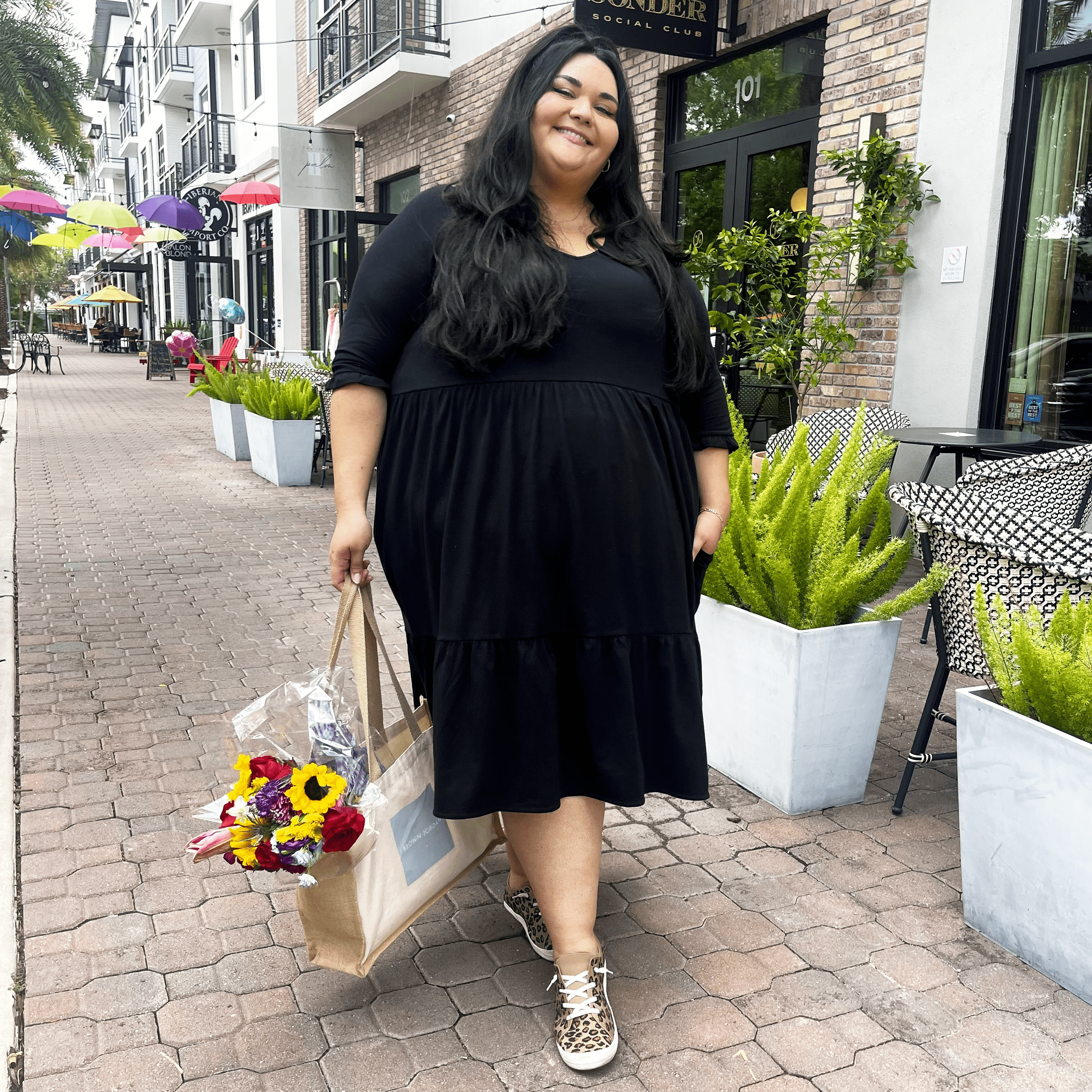 Black Tiered Midi Length Shirt Dress