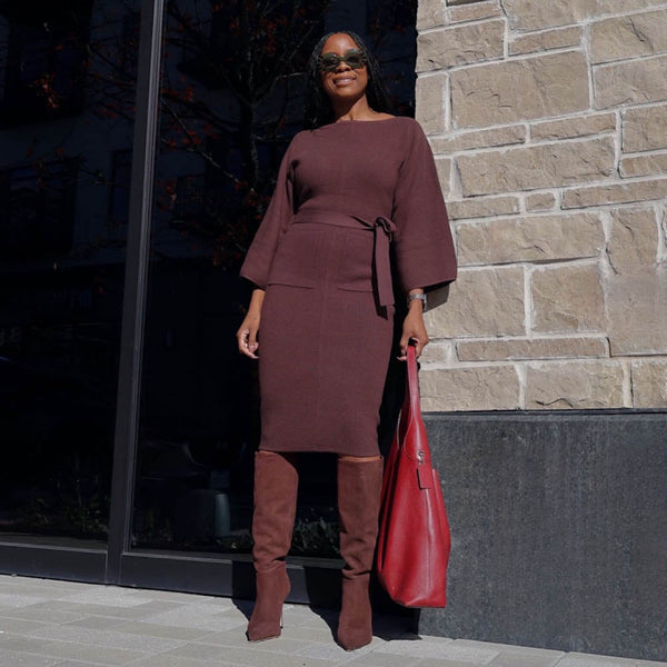 Midi Knitted Cocoon Dress - Hot Chocolate - Tights & Clothes In