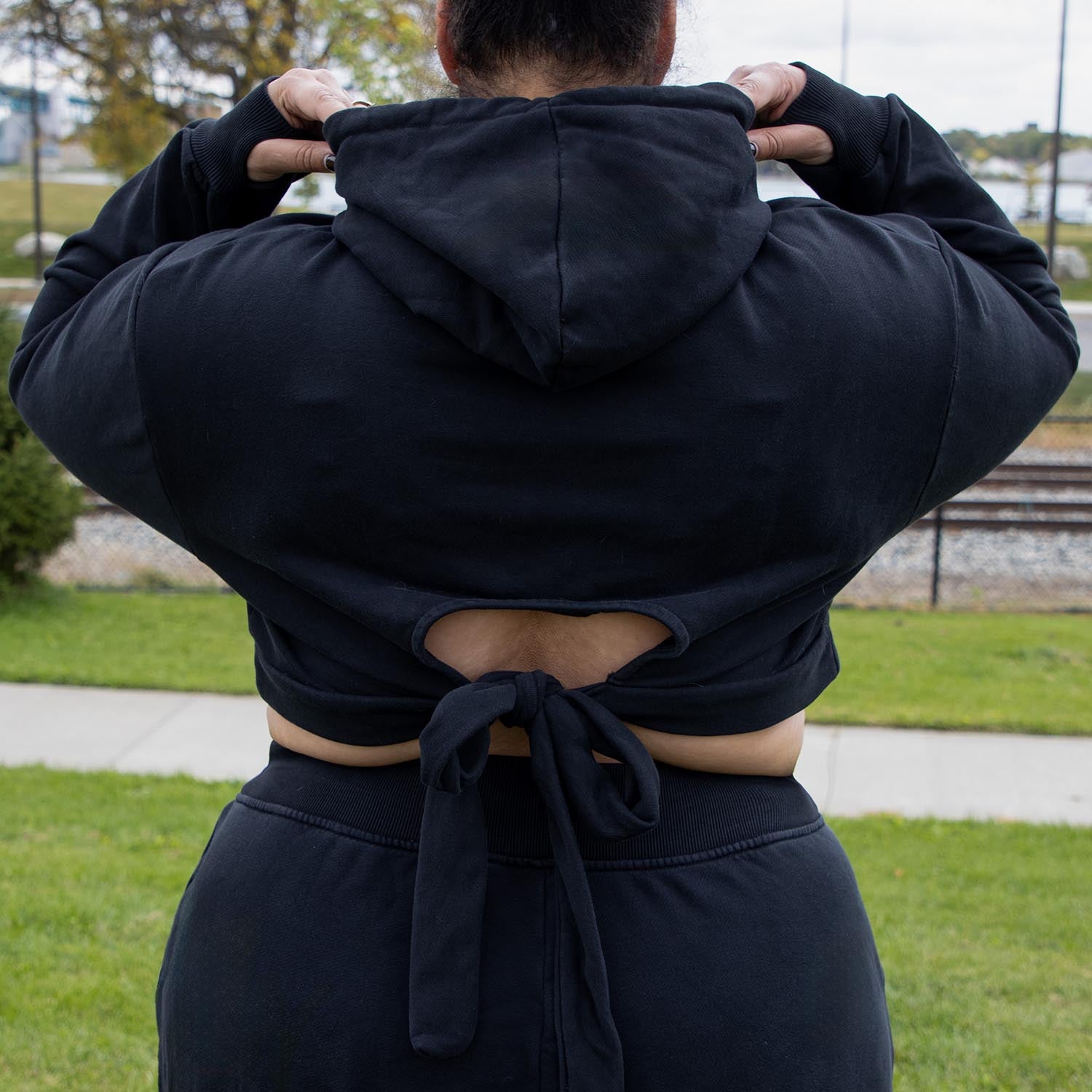 Cropped Bow Back Hoodie - Black - Tights & Clothes In Sizes 1-34