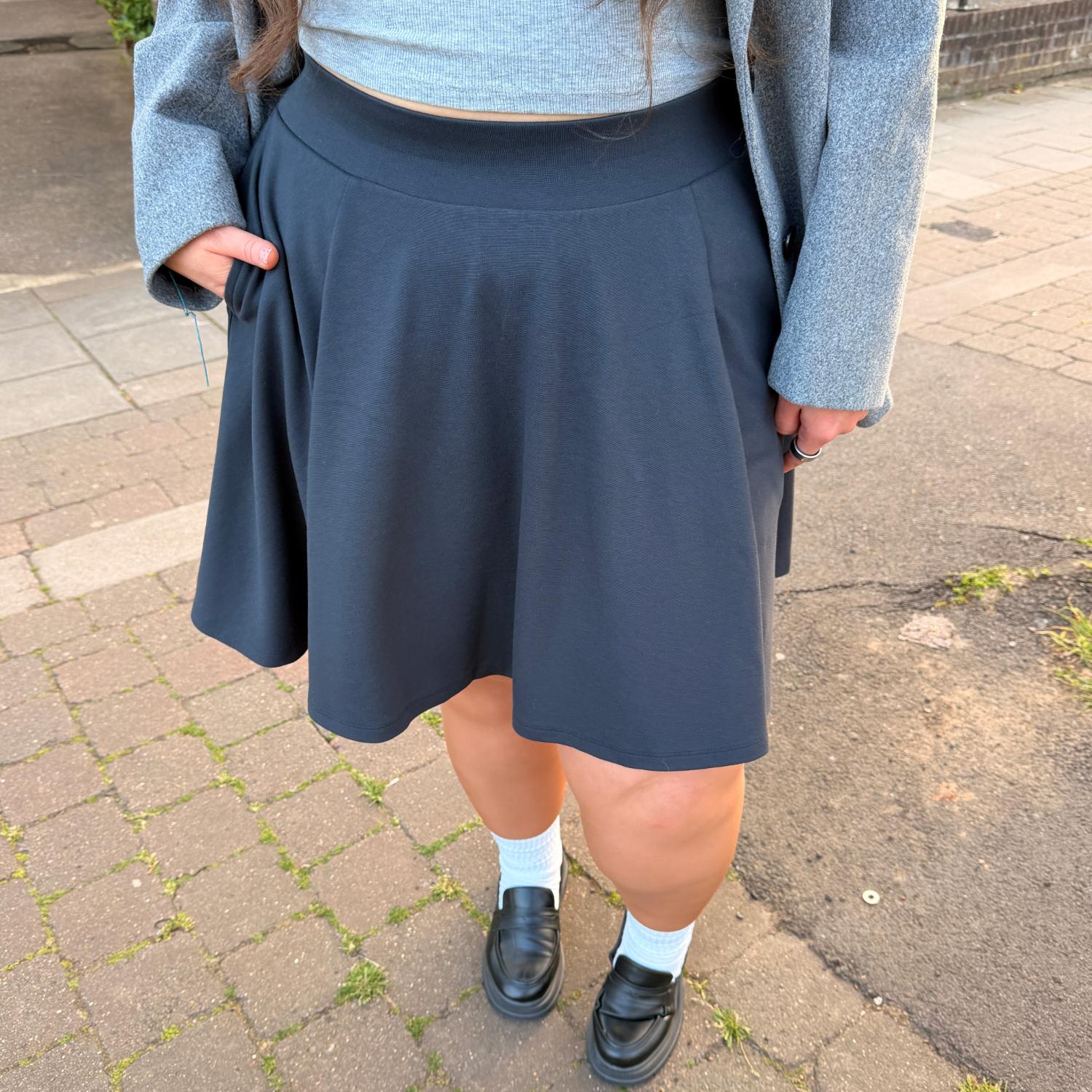 Charcoal Mini Flare Skirt with Pockets | sizes 0-34 | Snag – Snag
