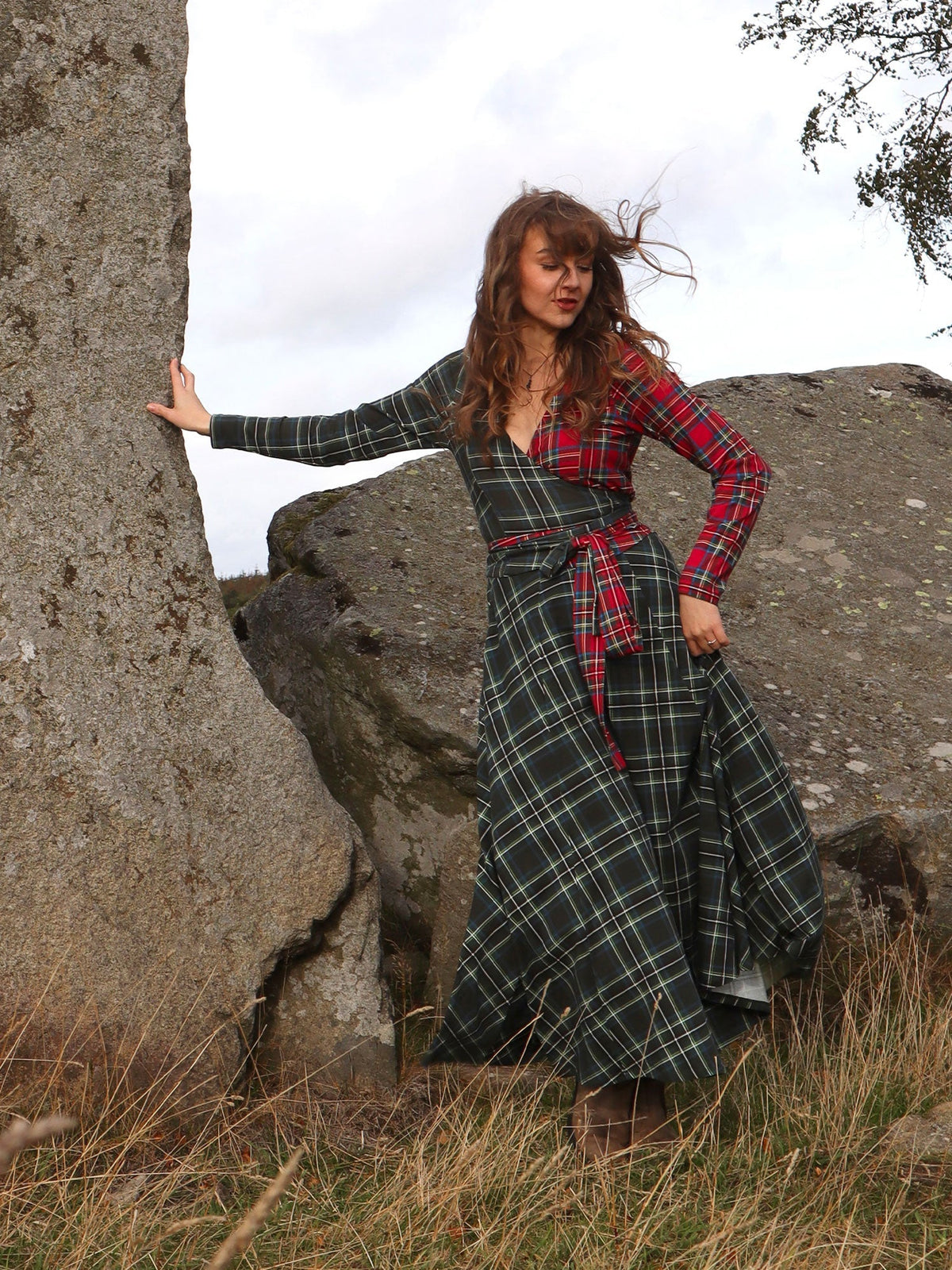 Islay Jersey Maxi A-Line Skirt - Green Plaid