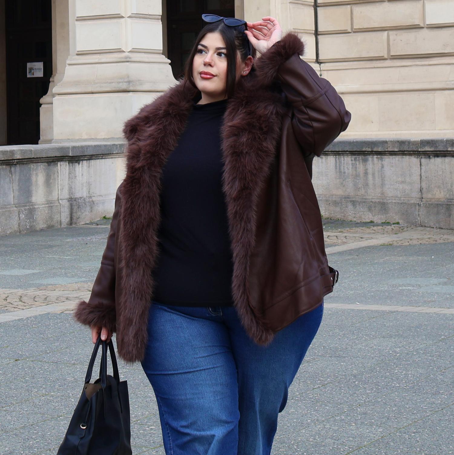 Brown Faux Fur Aviator Longline Jacket - Ethical & Inclusive Snag