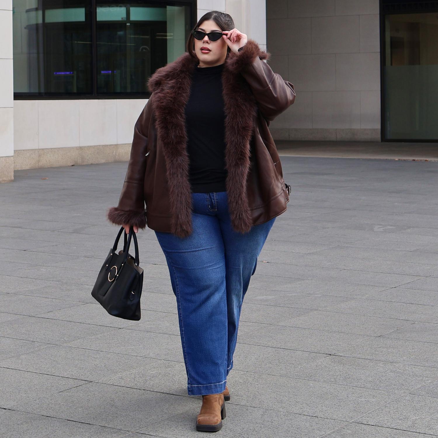 Brown Faux Fur Aviator Longline Jacket - Ethical & Inclusive Snag