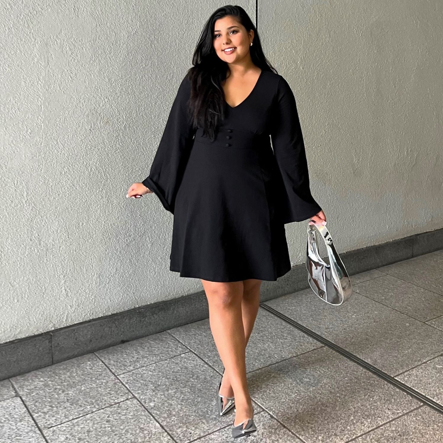 Bell Sleeve Mini Dress Black