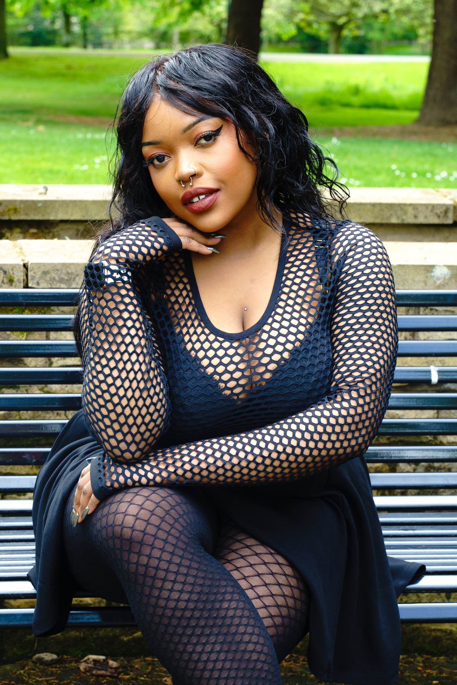 Alanis Full Fishnet Top - Black