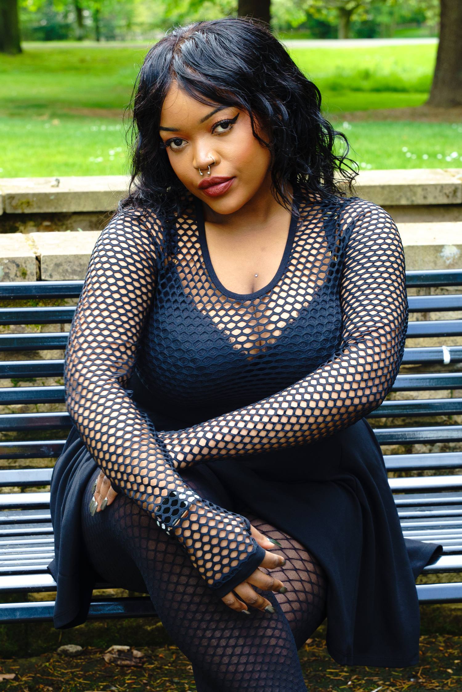 Alanis Full Fishnet Top - Black