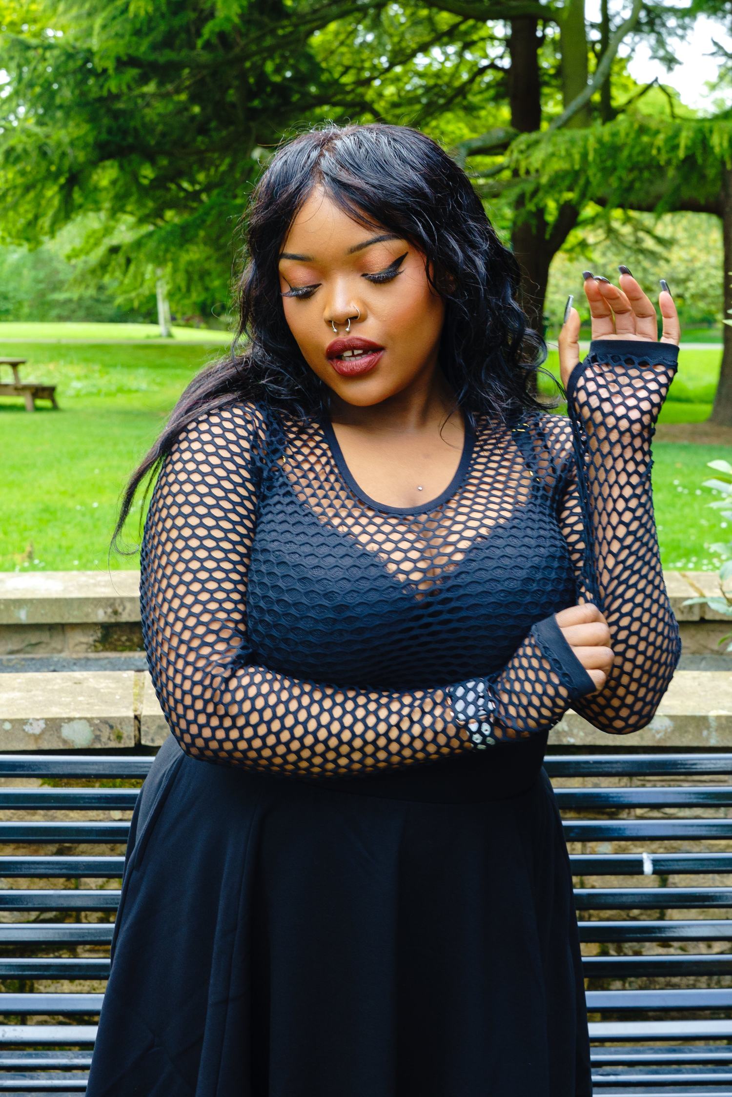 Alanis Full Fishnet Top - Black