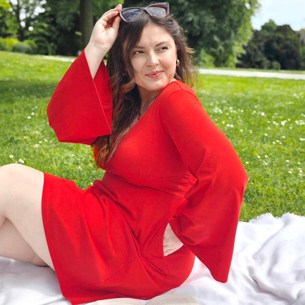 未使用 美品 カスタネ Bell sleeve color dress 1 Bell Sleeve Mini Dress - Sangria - Tights & Clothes In Sizes 1-34