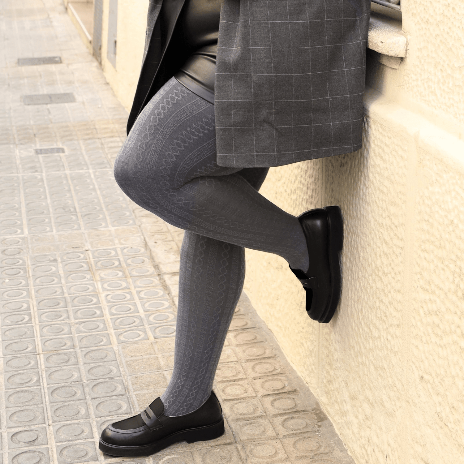 Grannies Cable Knit Wool Tights V2 - Slate