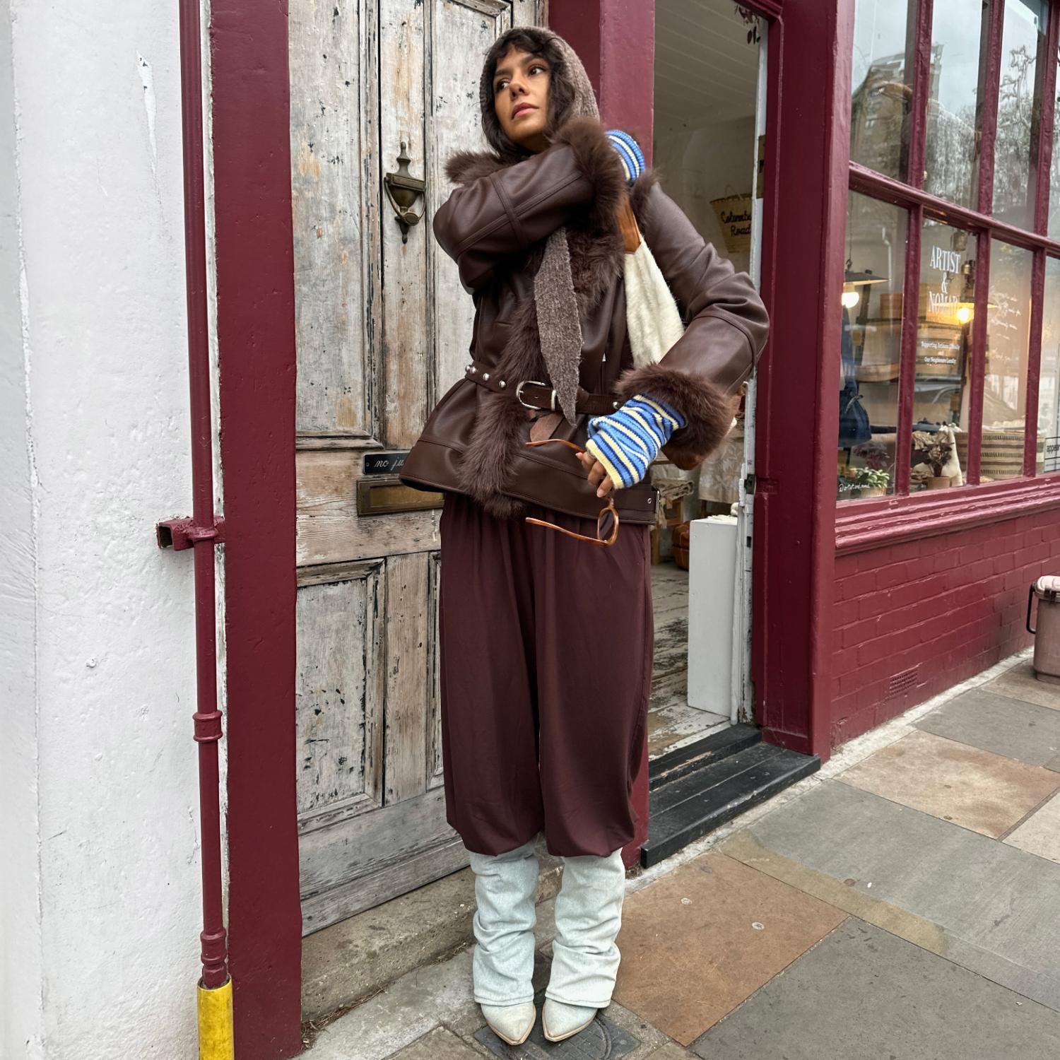 Brown Faux Fur Aviator Longline Jacket - Ethical & Inclusive Snag