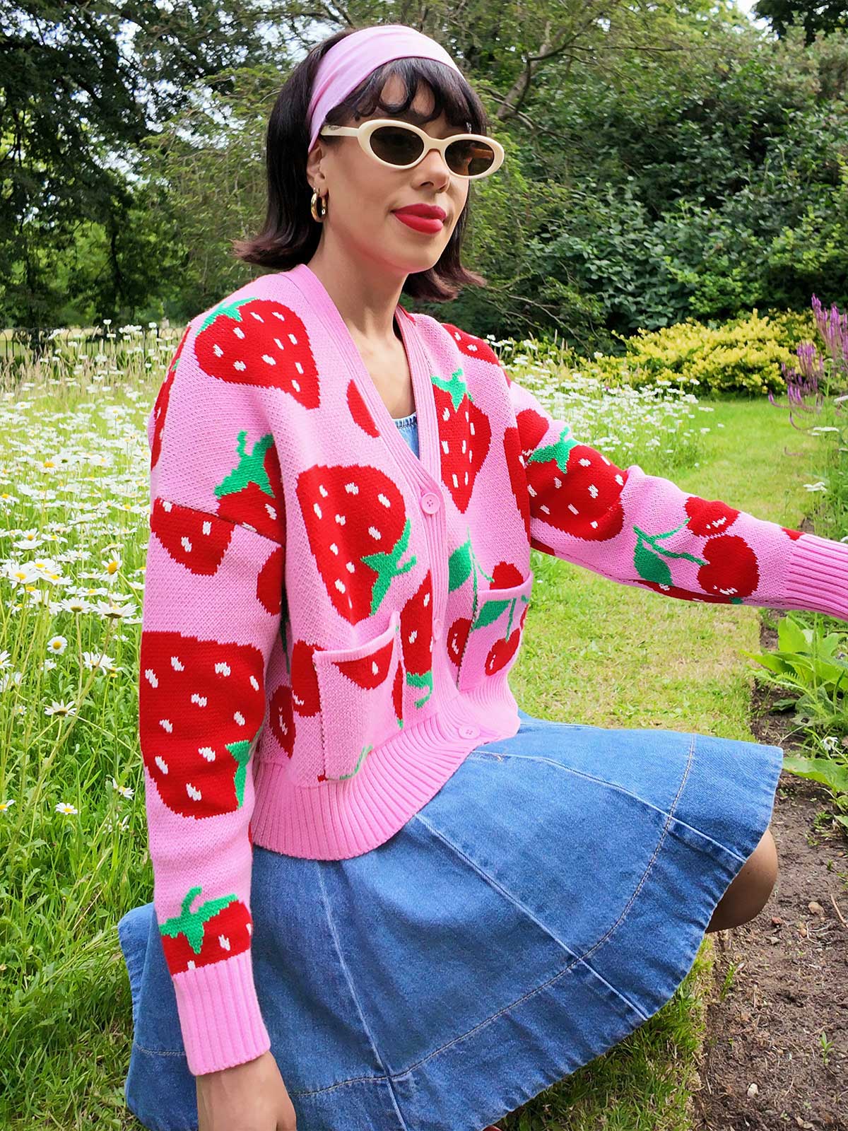 100% cotton strawberry cardigan