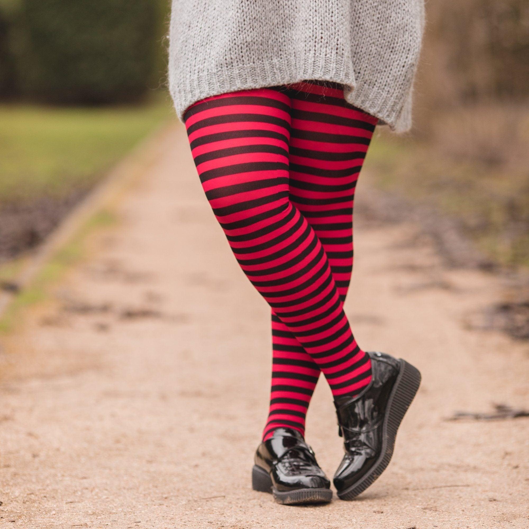 Opaque Stripy Red Coloured Tights